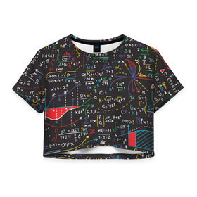 Женская футболка 3D укороченная с принтом Math в Белгороде, 100% полиэстер | круглая горловина, длина футболки до линии талии, рукава с отворотами | математика | наука | тригонометрия | уравнения | формулы | цифры