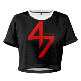 Женская футболка 3D укороченная с принтом AGENT 47 HITMAN (НА СПИНЕ) в Белгороде, 100% полиэстер | круглая горловина, длина футболки до линии талии, рукава с отворотами | Тематика изображения на принте: agent 47 | агент 47 | хитман