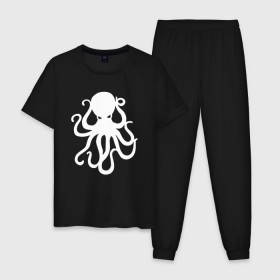 Мужская пижама хлопок с принтом Осьминог в Белгороде, 100% хлопок | брюки и футболка прямого кроя, без карманов, на брюках мягкая резинка на поясе и по низу штанин
 | mark hoppus | octopus | марк хоппус | осьминог