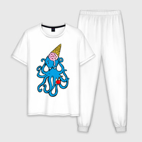 Мужская пижама хлопок с принтом Mark Blink 182 в Белгороде, 100% хлопок | брюки и футболка прямого кроя, без карманов, на брюках мягкая резинка на поясе и по низу штанин
 | mark hoppus | octopus | марк хоппус | осьминог