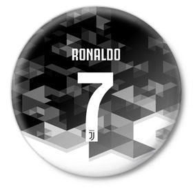 Значок с принтом RONALDO JUVE SPORT в Белгороде,  металл | круглая форма, металлическая застежка в виде булавки | cr7 | fc | клуб | криштиану роналду | роналдо | фк | ювентус