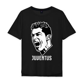 Мужская футболка хлопок Oversize с принтом RONALDO JUVE SPORT в Белгороде, 100% хлопок | свободный крой, круглый ворот, “спинка” длиннее передней части | 