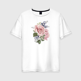 Женская футболка хлопок Oversize с принтом Розы в Белгороде, 100% хлопок | свободный крой, круглый ворот, спущенный рукав, длина до линии бедер
 | акварель | роза | розовые | цветы