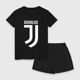 Женская пижама с шортиками хлопок с принтом RONALDO JUVE SPORT в Белгороде, 100% хлопок | футболка прямого кроя, шорты свободные с широкой мягкой резинкой | cr7 | fc | клуб | криштиану роналду | роналдо | фк | ювентус