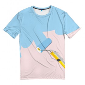 Мужская футболка 3D с принтом Больше красок в Белгороде, 100% полиэфир | прямой крой, круглый вырез горловины, длина до линии бедер | валик | дизайнер | краска | краски | креатив | креативный дизайн | маляр | прикол | пятно | розовый | сочный | тренд | цвет | яркость