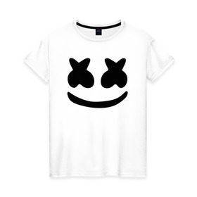 Женская футболка хлопок с принтом Маршмеллоу в Белгороде, 100% хлопок | прямой крой, круглый вырез горловины, длина до линии бедер, слегка спущенное плечо | electronic music | marshmello | маршмеллоу | электронная музыка