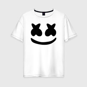 Женская футболка хлопок Oversize с принтом Маршмеллоу в Белгороде, 100% хлопок | свободный крой, круглый ворот, спущенный рукав, длина до линии бедер
 | electronic music | marshmello | маршмеллоу | электронная музыка
