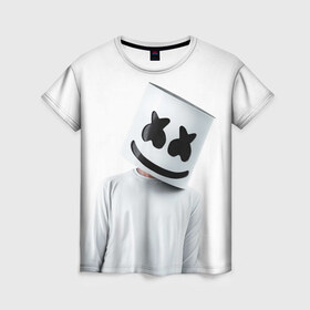 Женская футболка 3D с принтом White в Белгороде, 100% полиэфир ( синтетическое хлопкоподобное полотно) | прямой крой, круглый вырез горловины, длина до линии бедер | electronic music | marshmello | маршмеллоу | электронная музыка