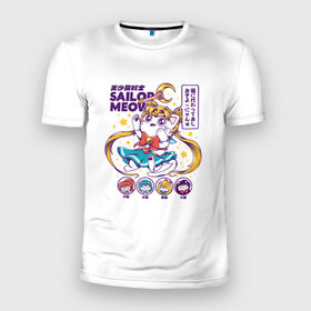Мужская футболка 3D спортивная с принтом Sailor Meow в Белгороде, 100% полиэстер с улучшенными характеристиками | приталенный силуэт, круглая горловина, широкие плечи, сужается к линии бедра | anime | cat | kawaii | sailor moon | аниме | каваи | кот котик | мультсериал | ностальгия | ретро | сейлор мун