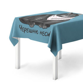 Скатерть 3D с принтом Черешню неси! в Белгороде, 100% полиэстер (ткань не мнется и не растягивается) | Размер: 150*150 см | Тематика изображения на принте: еда | кот | кушать | мем | черешня