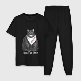Мужская пижама хлопок с принтом Голодный кот в Белгороде, 100% хлопок | брюки и футболка прямого кроя, без карманов, на брюках мягкая резинка на поясе и по низу штанин
 | еда | кот | кушать | мем | черешня