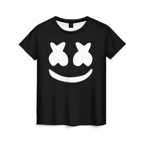 Женская футболка 3D с принтом Marshmello black в Белгороде, 100% полиэфир ( синтетическое хлопкоподобное полотно) | прямой крой, круглый вырез горловины, длина до линии бедер | dj | dj marshmello | marshmello | клуб | клубная музыка | музыка