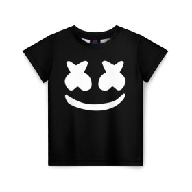 Детская футболка 3D с принтом Marshmello black в Белгороде, 100% гипоаллергенный полиэфир | прямой крой, круглый вырез горловины, длина до линии бедер, чуть спущенное плечо, ткань немного тянется | Тематика изображения на принте: dj | dj marshmello | marshmello | клуб | клубная музыка | музыка