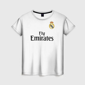 Женская футболка 3D с принтом Modric home 18-19 в Белгороде, 100% полиэфир ( синтетическое хлопкоподобное полотно) | прямой крой, круглый вырез горловины, длина до линии бедер | champions | league | madrid | real | spain | испания | лига | мадрид | реал | чемпионов