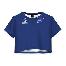 Женская футболка 3D укороченная с принтом NASA в Белгороде, 100% полиэстер | круглая горловина, длина футболки до линии талии, рукава с отворотами | shuttle | space | аполлон | галактика | джемини | космонав | космос | наса | скайлэб | сша | шаттл nasa