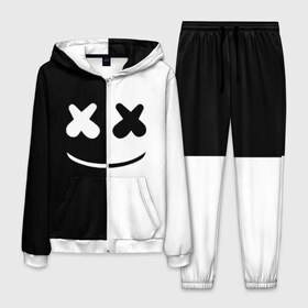 Мужской костюм 3D с принтом MARSHMELLO BLACK & WHITE в Белгороде, 100% полиэстер | Манжеты и пояс оформлены тканевой резинкой, двухслойный капюшон со шнурком для регулировки, карманы спереди | Тематика изображения на принте: dj | marshmello | клубная музыка | маршмелло | музыка | музыкант