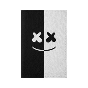 Обложка для паспорта матовая кожа с принтом MARSHMELLO BLACK & WHITE в Белгороде, натуральная матовая кожа | размер 19,3 х 13,7 см; прозрачные пластиковые крепления | dj | marshmello | клубная музыка | маршмелло | музыка | музыкант