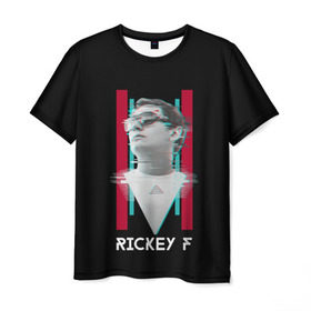 Мужская футболка 3D с принтом Rickey F Glitch в Белгороде, 100% полиэфир | прямой крой, круглый вырез горловины, длина до линии бедер | rickey f | рики ф | рики эф