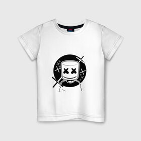 Детская футболка хлопок с принтом MARSHMELLO в Белгороде, 100% хлопок | круглый вырез горловины, полуприлегающий силуэт, длина до линии бедер | Тематика изображения на принте: dj | marshmello | usa | америка | клубная музыка | маршмелло | музыка | музыкант