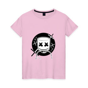 Женская футболка хлопок с принтом MARSHMELLO в Белгороде, 100% хлопок | прямой крой, круглый вырез горловины, длина до линии бедер, слегка спущенное плечо | dj | marshmello | usa | америка | клубная музыка | маршмелло | музыка | музыкант
