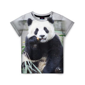 Детская футболка 3D с принтом Большая панда в Белгороде, 100% гипоаллергенный полиэфир | прямой крой, круглый вырез горловины, длина до линии бедер, чуть спущенное плечо, ткань немного тянется | Тематика изображения на принте: бамбук | белый | джунгли | дикое | животное | китай | лес | медведь | черный