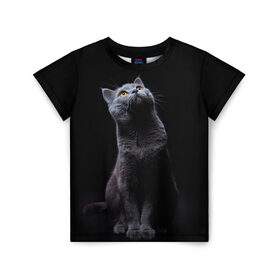 Детская футболка 3D с принтом Милый котик в Белгороде, 100% гипоаллергенный полиэфир | прямой крой, круглый вырез горловины, длина до линии бедер, чуть спущенное плечо, ткань немного тянется | кот | котенок | кошка | милый | пушистый | черный