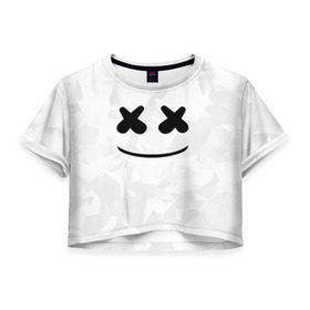 Женская футболка 3D укороченная с принтом MARSHMELLO в Белгороде, 100% полиэстер | круглая горловина, длина футболки до линии талии, рукава с отворотами | dj | marshmello | usa | америка | клубная музыка | маршмелло | музыка | музыкант