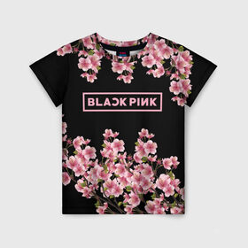 Детская футболка 3D с принтом BlackPink sakura в Белгороде, 100% гипоаллергенный полиэфир | прямой крой, круглый вырез горловины, длина до линии бедер, чуть спущенное плечо, ткань немного тянется | black  pink | blackpink | jennie | jisoo | k pop | lalisa | sakura | группа | к поп | корейская группа | розовый | сакура | черный