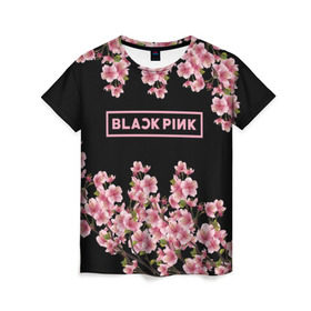 Женская футболка 3D с принтом BlackPink sakura в Белгороде, 100% полиэфир ( синтетическое хлопкоподобное полотно) | прямой крой, круглый вырез горловины, длина до линии бедер | black  pink | blackpink | jennie | jisoo | k pop | lalisa | sakura | группа | к поп | корейская группа | розовый | сакура | черный