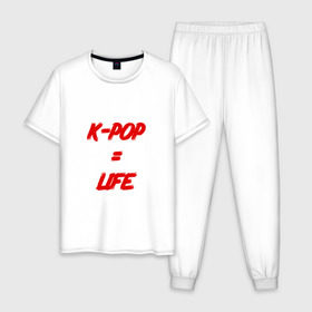 Мужская пижама хлопок с принтом K-POP = LIFE в Белгороде, 100% хлопок | брюки и футболка прямого кроя, без карманов, на брюках мягкая резинка на поясе и по низу штанин
 | bts | j hope | jimin | jin | jungkook | k pop | rap monster | rapmon | suga | v | бтс | группа | корея