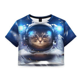 Женская футболка Cropp-top с принтом КОТ АСТРОНАВТ в Белгороде, 100% полиэстер | круглая горловина, длина футболки до линии талии, рукава с отворотами | astronaut | cat | space | животные | космос | кот | кот астронавт