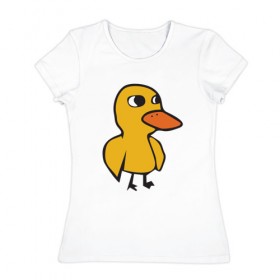 Женская футболка хлопок с принтом Утка в Белгороде, 100% хлопок | прямой крой, круглый вырез горловины, длина до линии бедер, слегка спущенное плечо | duck | duckling | утенок | утка