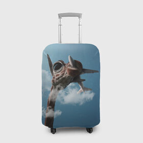 Чехол для чемодана 3D с принтом Жираф и самолет в Белгороде, 86% полиэфир, 14% спандекс | двустороннее нанесение принта, прорези для ручек и колес | животные | жираф | небо | облака | природа | самолет | солнце | юмор