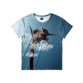 Детская футболка 3D с принтом Жираф и самолет в Белгороде, 100% гипоаллергенный полиэфир | прямой крой, круглый вырез горловины, длина до линии бедер, чуть спущенное плечо, ткань немного тянется | животные | жираф | небо | облака | природа | самолет | солнце | юмор