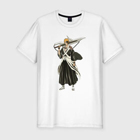 Мужская футболка премиум с принтом Ichigo Kurosaki в Белгороде, 92% хлопок, 8% лайкра | приталенный силуэт, круглый вырез ворота, длина до линии бедра, короткий рукав | Тематика изображения на принте: bleach | hollow | manga | блич | ичиго | куросаки | манга | пустой | синигами