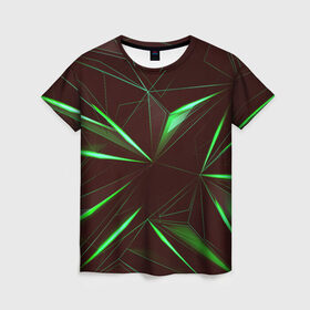 Женская футболка 3D с принтом STRIPES GREEN 3D в Белгороде, 100% полиэфир ( синтетическое хлопкоподобное полотно) | прямой крой, круглый вырез горловины, длина до линии бедер | abstract | geometry | абстракция | геометрия | градиент | линии
