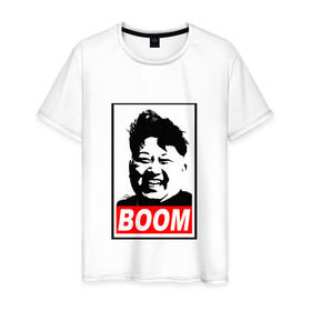 Мужская футболка хлопок с принтом BOOM КИМ ЧЕН ЫН в Белгороде, 100% хлопок | прямой крой, круглый вырез горловины, длина до линии бедер, слегка спущенное плечо. | boom | kim chen eun | mems | ким чен ын | кнр | мемы | северная корея | ядерные ракеты