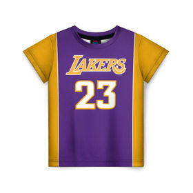 Детская футболка 3D с принтом Lakers в Белгороде, 100% гипоаллергенный полиэфир | прямой крой, круглый вырез горловины, длина до линии бедер, чуть спущенное плечо, ткань немного тянется | 