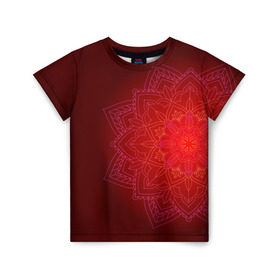 Детская футболка 3D с принтом Красная мандала в Белгороде, 100% гипоаллергенный полиэфир | прямой крой, круглый вырез горловины, длина до линии бедер, чуть спущенное плечо, ткань немного тянется | символ | узор | цветок