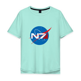 Мужская футболка хлопок Oversize с принтом NASA N7 MASS EFFECT в Белгороде, 100% хлопок | свободный крой, круглый ворот, “спинка” длиннее передней части | logo | n7 | nasa | space | логотип | масс эффект | н7 | наса