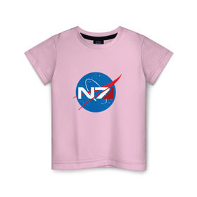 Детская футболка хлопок с принтом NASA N7 MASS EFFECT в Белгороде, 100% хлопок | круглый вырез горловины, полуприлегающий силуэт, длина до линии бедер | Тематика изображения на принте: logo | n7 | nasa | space | логотип | масс эффект | н7 | наса