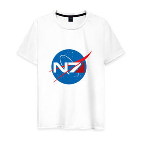 Мужская футболка хлопок с принтом NASA N7 MASS EFFECT в Белгороде, 100% хлопок | прямой крой, круглый вырез горловины, длина до линии бедер, слегка спущенное плечо. | logo | n7 | nasa | space | логотип | масс эффект | н7 | наса