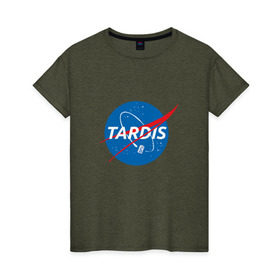Женская футболка хлопок с принтом TARDIS / DOCTOR WHO   NASA в Белгороде, 100% хлопок | прямой крой, круглый вырез горловины, длина до линии бедер, слегка спущенное плечо | doctor who | nasa | tardis | доктор кто | машина времени | наса | тардис