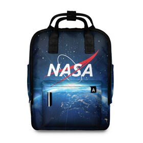 Женский рюкзак 3D с принтом NASA в Белгороде, 100% полиэстер | лямки с регулируемой длиной, сверху ручки, чтобы рюкзак нести как сумку. Основное отделение закрывается на молнию, как и внешний карман. Внутри два дополнительных кармана, один из которых закрывается на молнию. По бокам два дополнительных кармашка, куда поместится маленькая бутылочка
 | Тематика изображения на принте: galaxy | nasa | planet | star | астрономия | галактика | звезды | космос | надписи | наса | планета