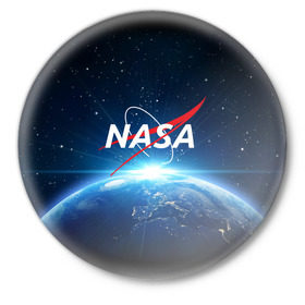 Значок с принтом NASA в Белгороде,  металл | круглая форма, металлическая застежка в виде булавки | Тематика изображения на принте: galaxy | nasa | planet | star | астрономия | галактика | звезды | космос | надписи | наса | планета