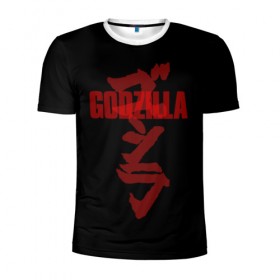 Мужская футболка 3D спортивная с принтом GODZILLA в Белгороде, 100% полиэстер с улучшенными характеристиками | приталенный силуэт, круглая горловина, широкие плечи, сужается к линии бедра | comic con | godzilla | gojira | logo | годзилла | знаки | иероглифы | лого | монстр | фильм | чудовище