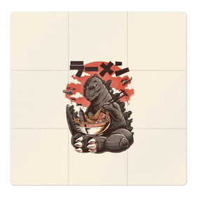 Магнитный плакат 3Х3 с принтом GODZILLA КУШАЕТ в Белгороде, Полимерный материал с магнитным слоем | 9 деталей размером 9*9 см | comic con | godzilla | gojira | logo | годзилла | знаки | иероглифы | лого | монстр | фильм | чудовище