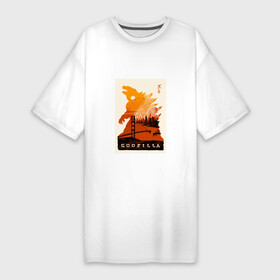 Платье-футболка хлопок с принтом GODZILLA POSTER в Белгороде,  |  | comic con | godzilla | gojira | logo | годзилла | знаки | иероглифы | лого | монстр | фильм | чудовище