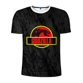 Мужская футболка 3D спортивная с принтом JURASSIC GODZILLA в Белгороде, 100% полиэстер с улучшенными характеристиками | приталенный силуэт, круглая горловина, широкие плечи, сужается к линии бедра | comic con | godzilla | gojira | logo | годзилла | знаки | иероглифы | лого | монстр | фильм | чудовище