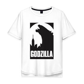 Мужская футболка хлопок Oversize с принтом GODZILLA POSTER в Белгороде, 100% хлопок | свободный крой, круглый ворот, “спинка” длиннее передней части | Тематика изображения на принте: comic con | godzilla | gojira | logo | годзилла | знаки | иероглифы | лого | монстр | фильм | чудовище